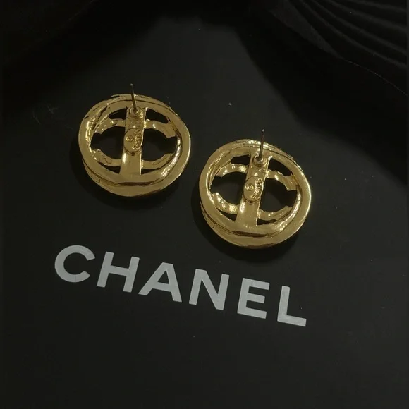Authentic Chanel Vintage Gold- Buttons Repurposed CC Logo Button Earrings - Picture 4 of 4